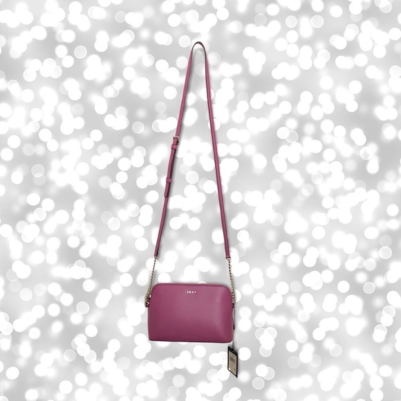 🦋Rare Color DKNY Lilac Genuine Leather Dome Crossbody Bag Silver Tone Chain - Picture 4 of 15